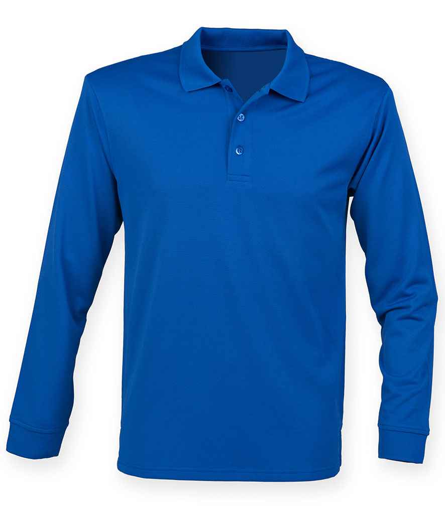 Henbury Unisex Long Sleeve Coolplus® Piqué Polo Shirt Royal Blue