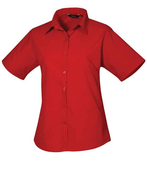 Premier Ladies Short Sleeve Poplin Blouse Red
