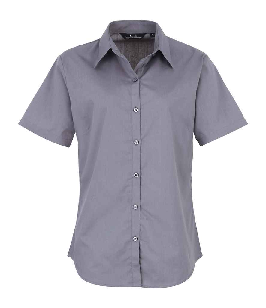Premier Ladies Short Sleeve Poplin Blouse Steel