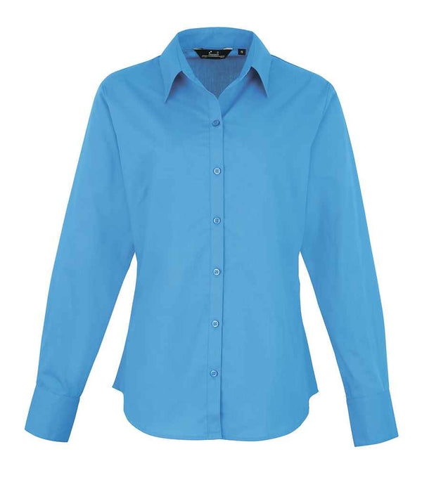 Premier Ladies Long Sleeve Poplin Blouse Sapphire Blue