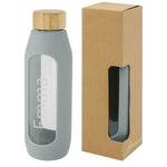 Branded Tidan 600 ml borosilicate glass bottle with silicone grip