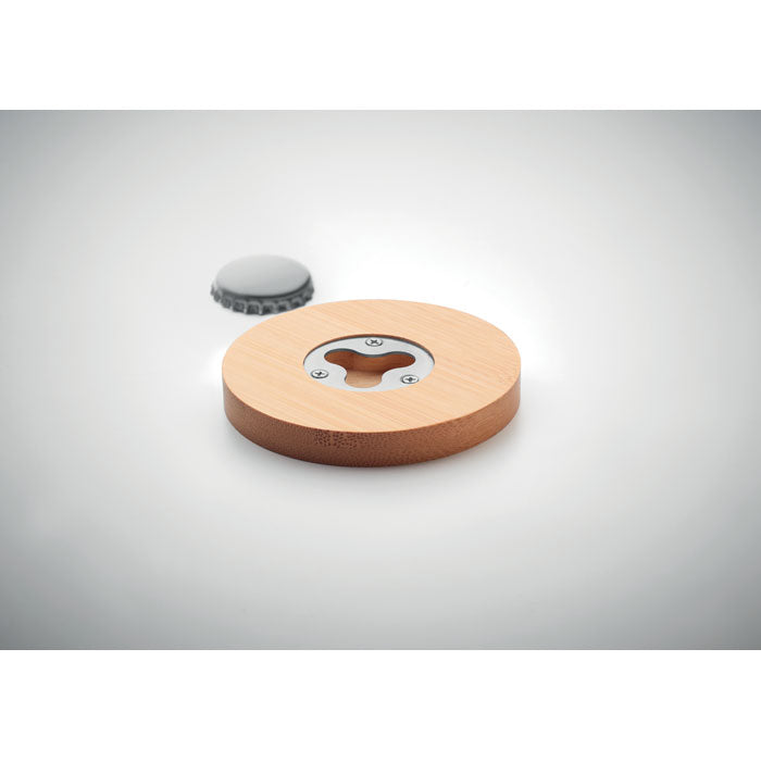 Branded Bamboo bottle opener/ coaster