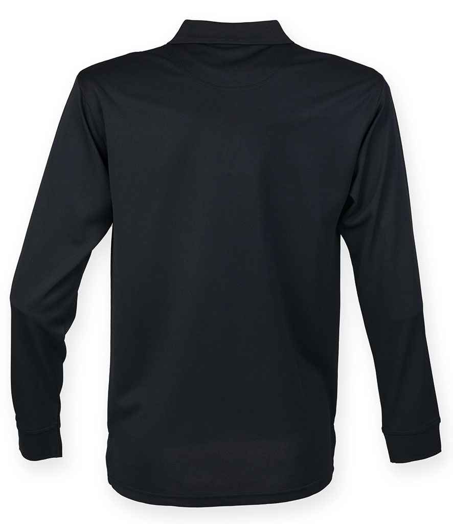 Henbury Unisex Long Sleeve Coolplus® Piqué Polo Shirt Black