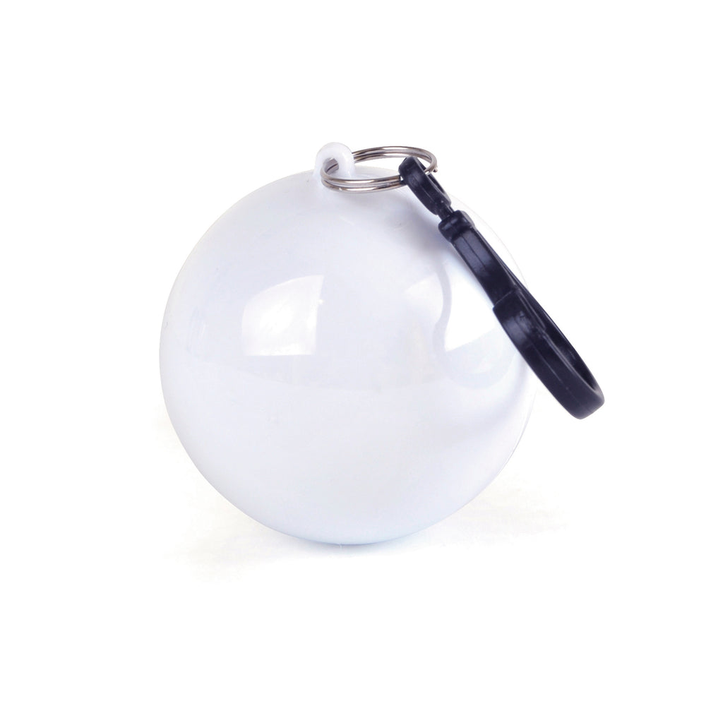 Branded White Poncho In Plastic Ball with Split Ring Keyring
