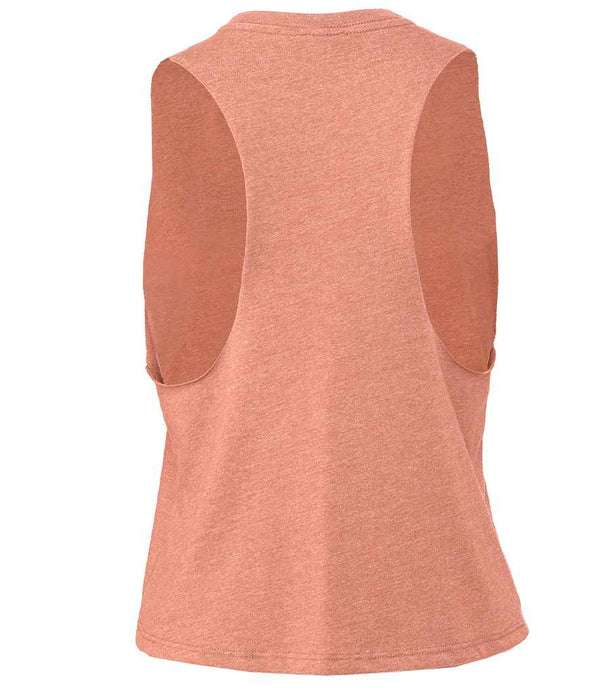 Bella Ladies Racer Back Cropped Tank Top Heather Sunset