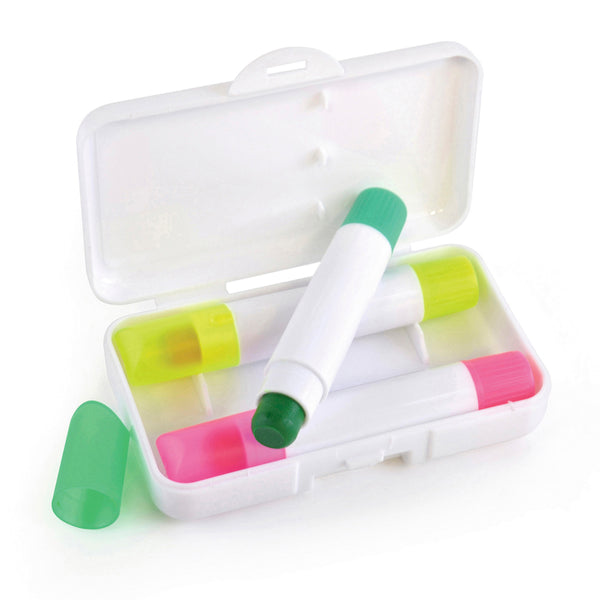 Branded Crayon 3 pcs wax highlighter set in white case