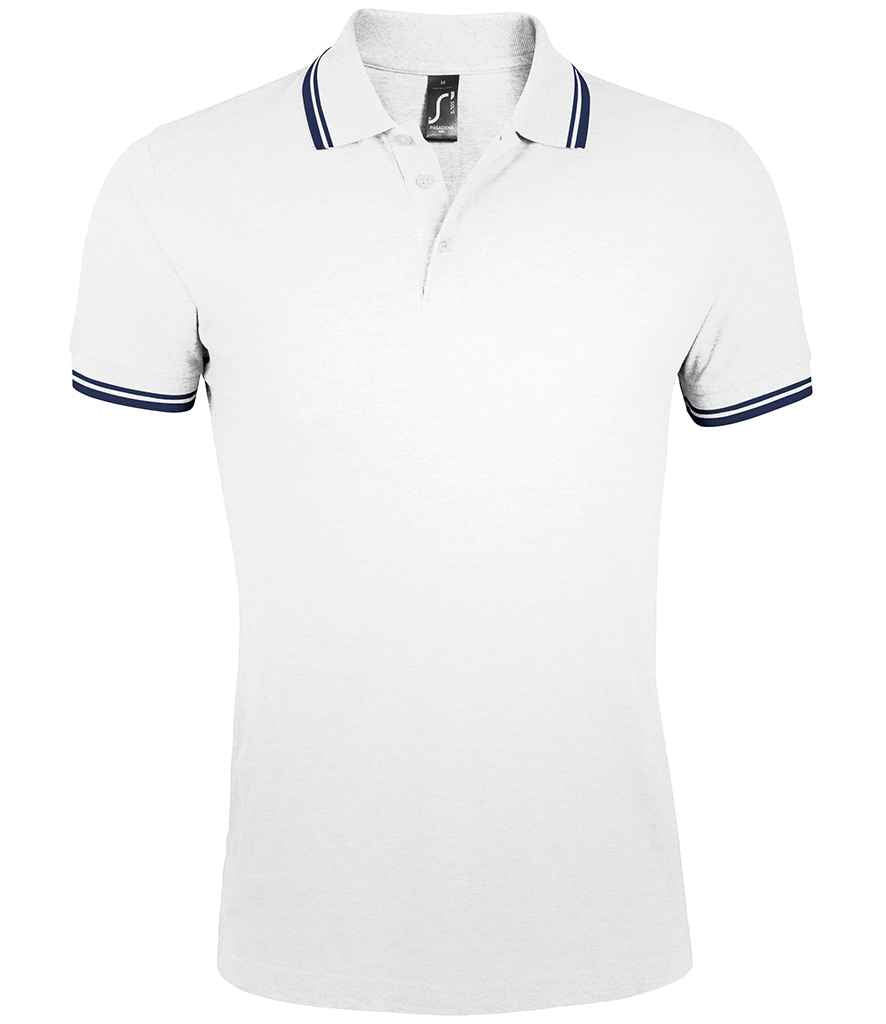 SOL'S Pasadena Tipped Cotton Piqué Polo Shirt White/Navy
