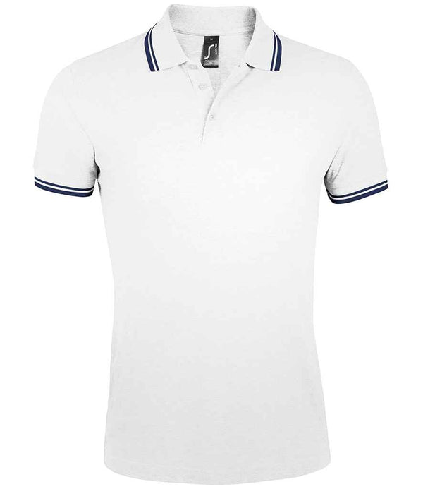 SOL'S Pasadena Tipped Cotton Piqué Polo Shirt White/Navy
