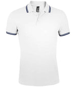 SOL'S Pasadena Tipped Cotton Piqué Polo Shirt White/Navy