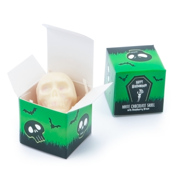 Halloween, Eco Mini Cube Box, White Chocolate Skulls, x1 Bespoke