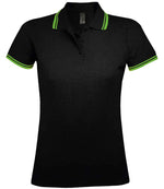 SOL'S Ladies Pasadena Tipped Cotton Piqué Polo Shirt Black/Lime Green