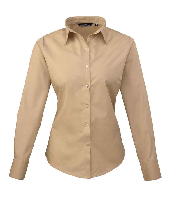 Premier Ladies Long Sleeve Poplin Blouse Khaki
