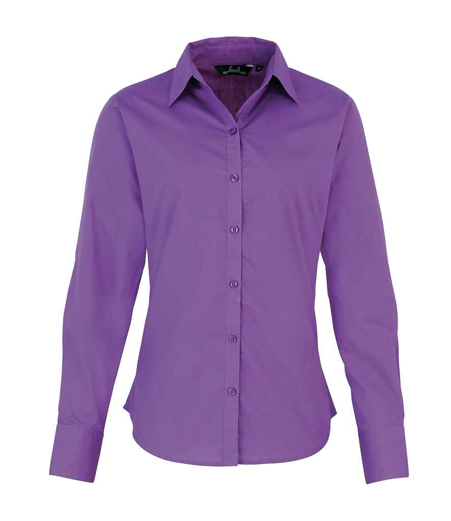 Premier Ladies Long Sleeve Poplin Blouse Rich Violet