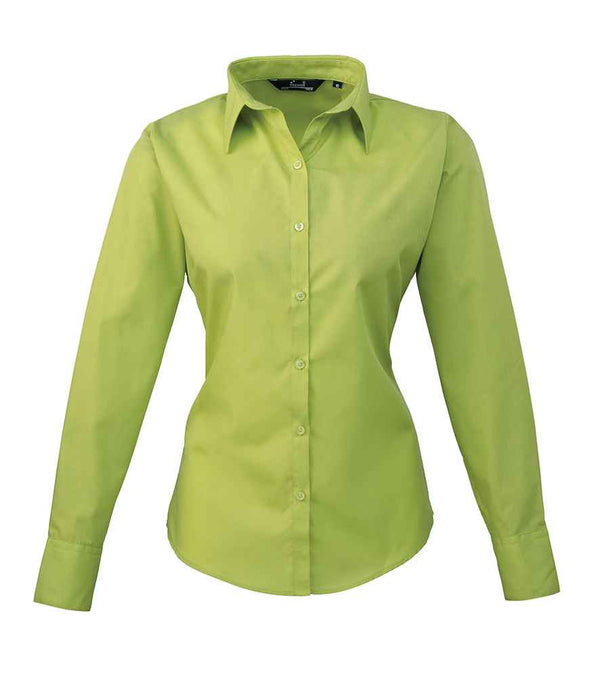 Premier Ladies Long Sleeve Poplin Blouse Lime Green
