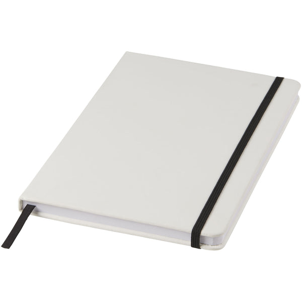 Branded Spectrum A5 white notebook with coloured strap