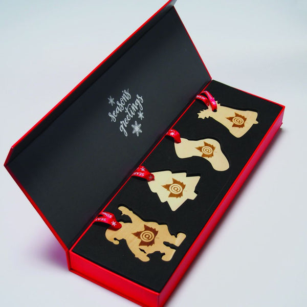 Branded Basswood Tree Decorations Presentation Set
