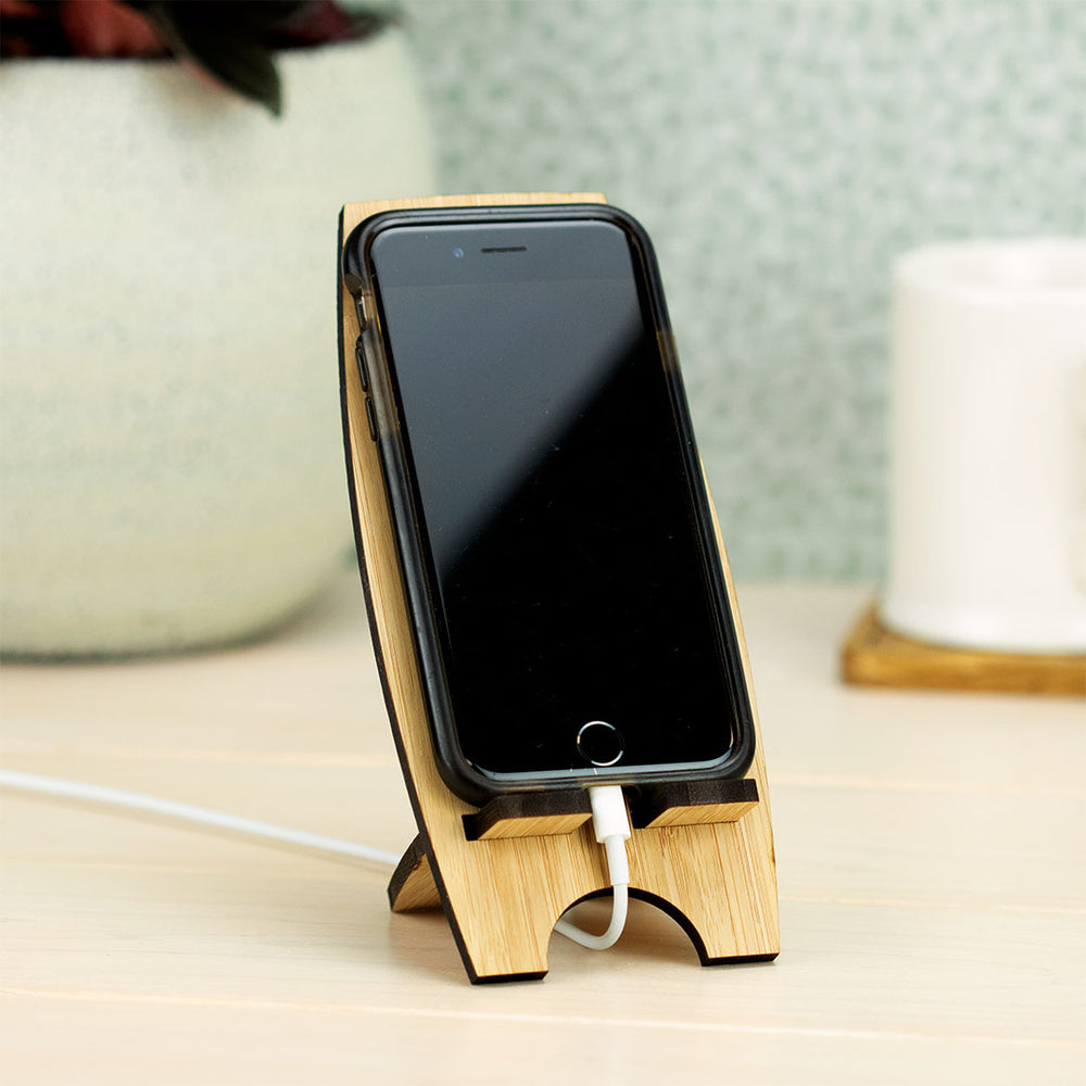 Curved Sided Bamboo Phone Stand