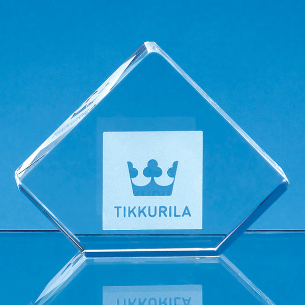 Branded 8.5cm Optical Crystal Stand Up Diamond Paperweight