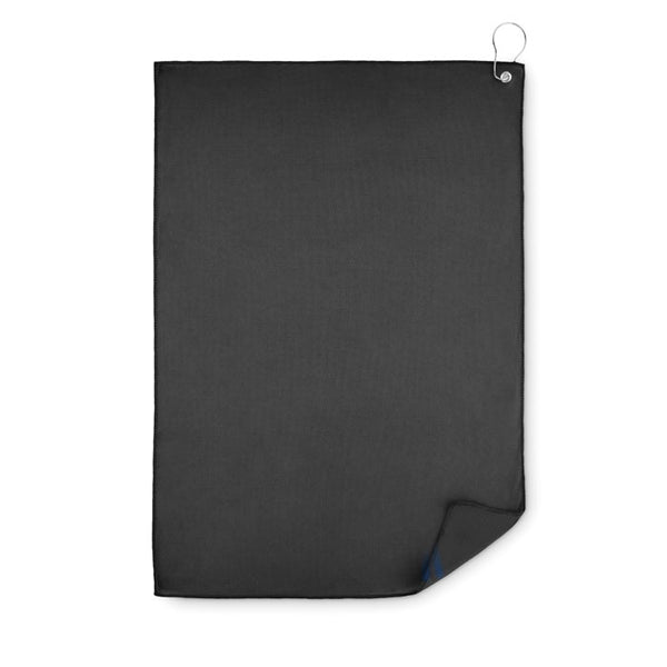 Branded RPET golf towel with hook clip