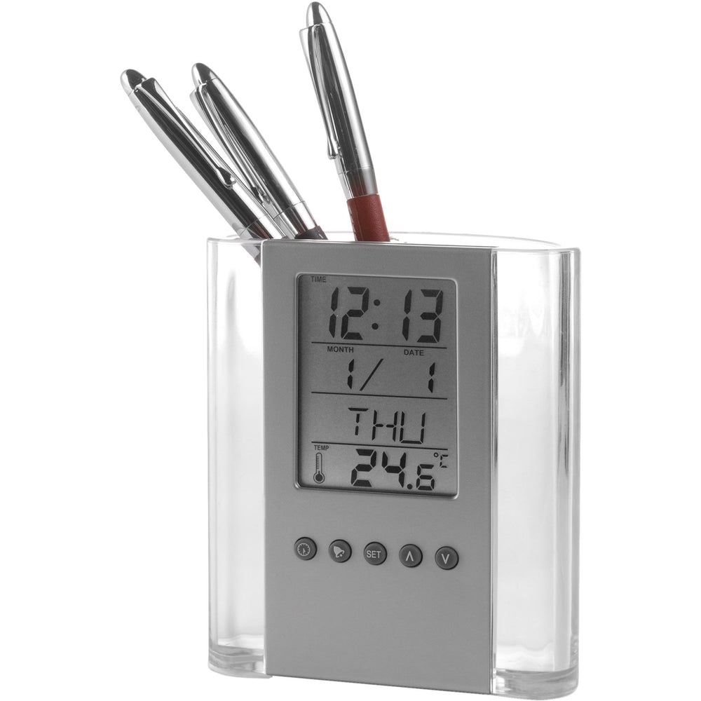 Branded Anton Pen holder with clock