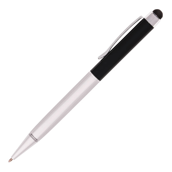 Branded HARRIS Silver Metal Pen. BLACK Upper Barrel. Chrome Undercoat.