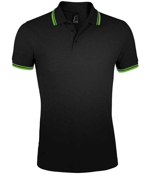 SOL'S Pasadena Tipped Cotton Piqué Polo Shirt Black/Lime Green