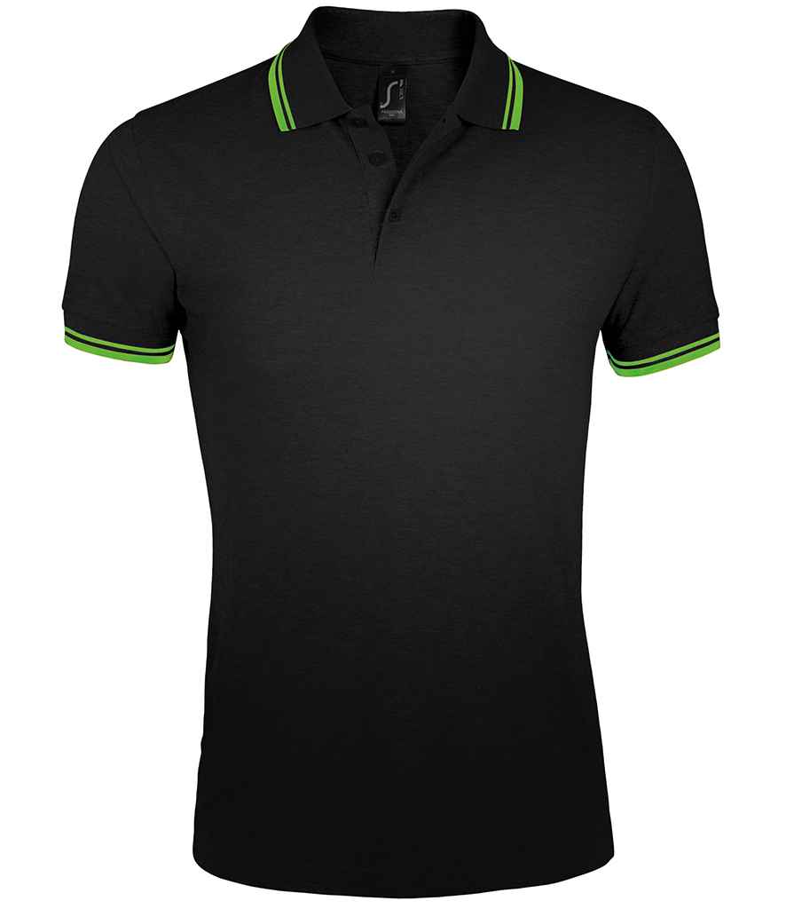 SOL'S Pasadena Tipped Cotton Piqué Polo Shirt Black/Lime Green
