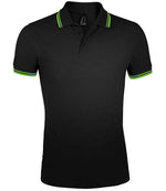 SOL'S Pasadena Tipped Cotton Piqué Polo Shirt Black/Lime Green
