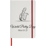 Branded Spectrum A5 white notebook with coloured strap