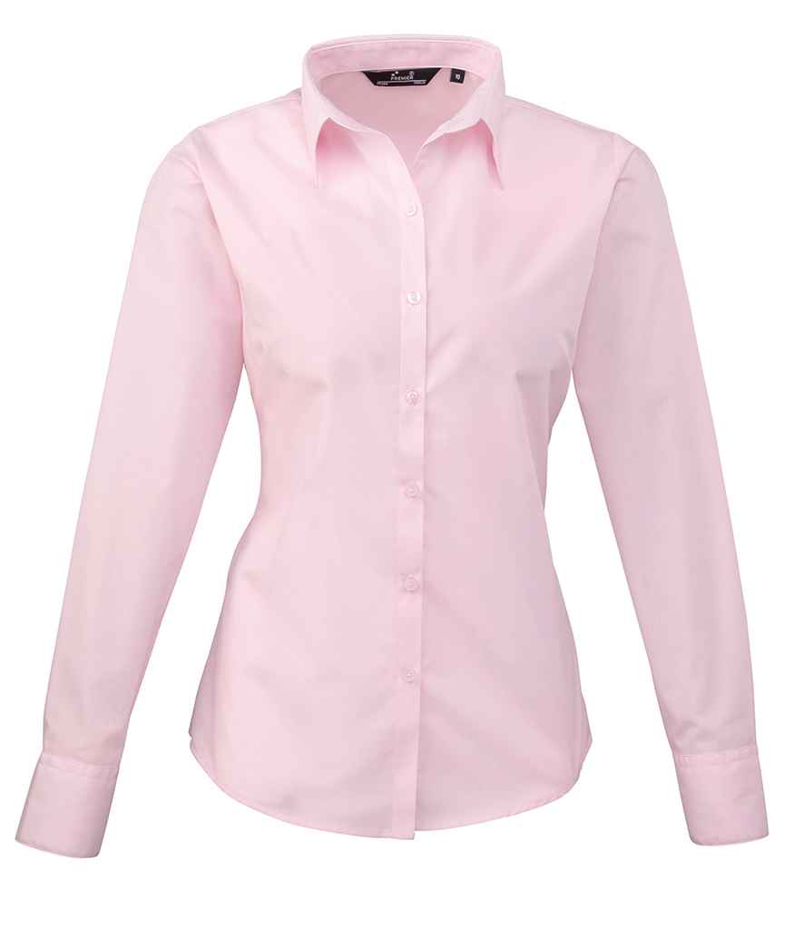 Premier Ladies Long Sleeve Poplin Blouse Pink