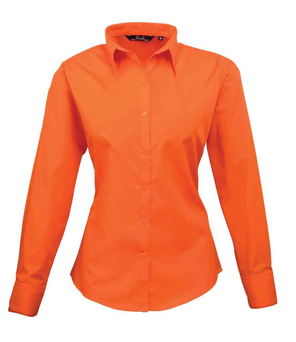 Premier Ladies Long Sleeve Poplin Blouse Orange