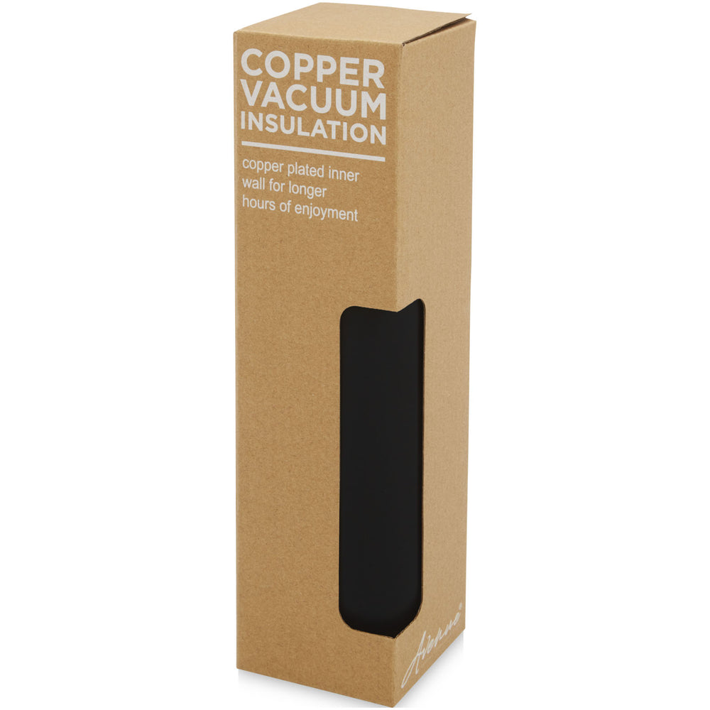 Branded Marka 600 ml copper vacuum insulated bottle with metal loop
