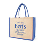 Branded Chow Natural Jute Bag with trim + cotton webbing rope handles