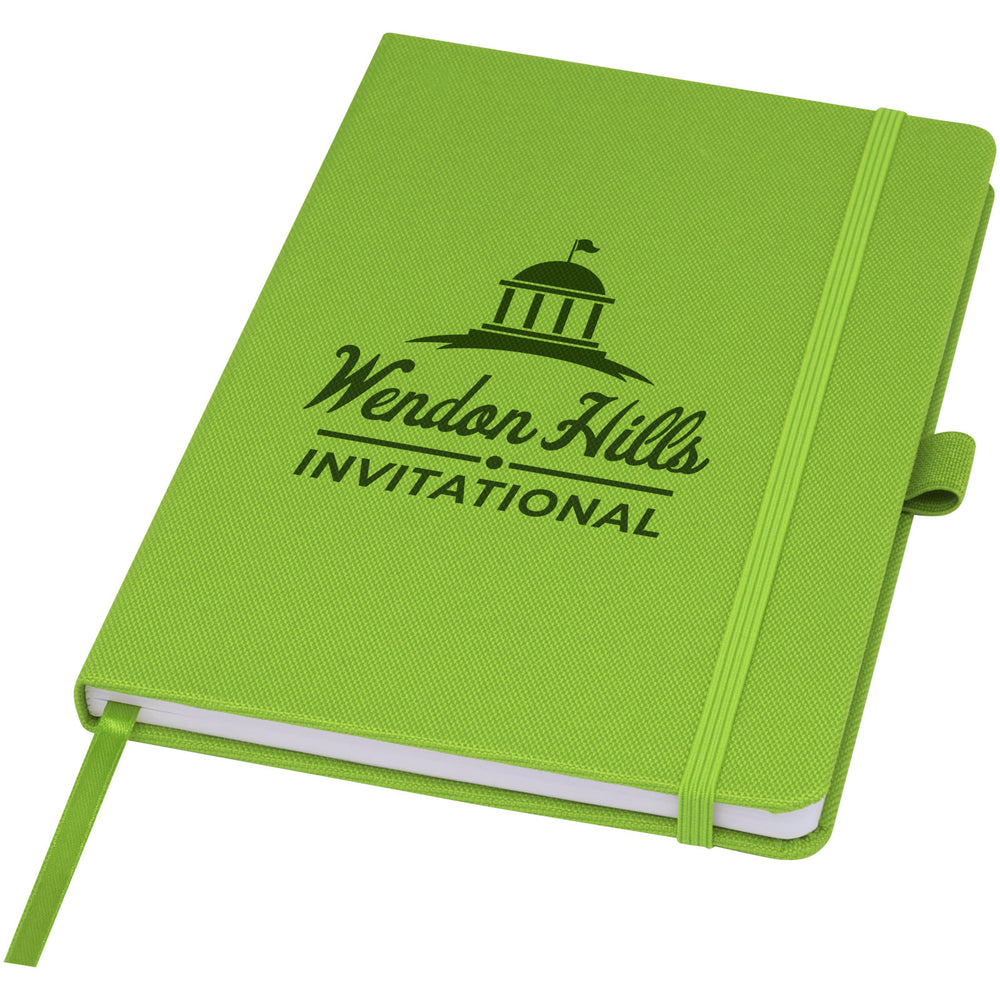 Branded Honua A5 recycled paper notebook with recycled PET cover