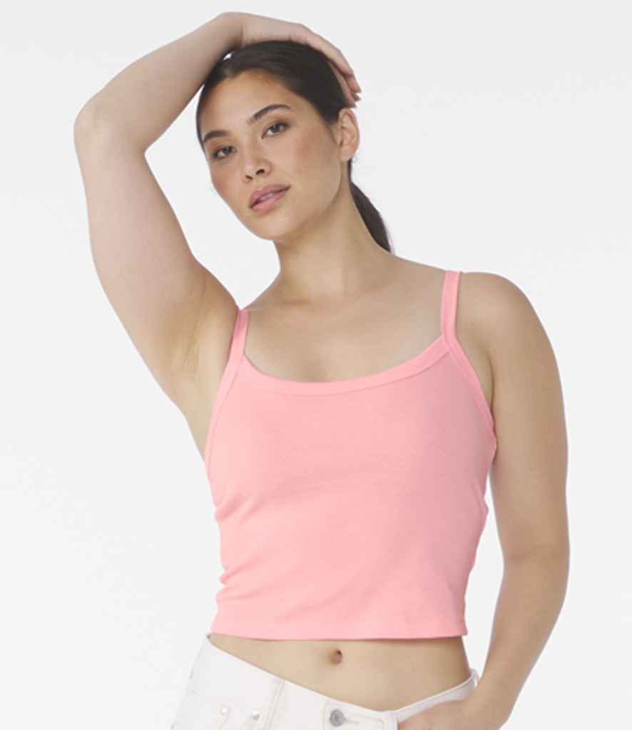 Bella Ladies Micro Rib Spaghetti Strap Tank Top Solid Pink Blend