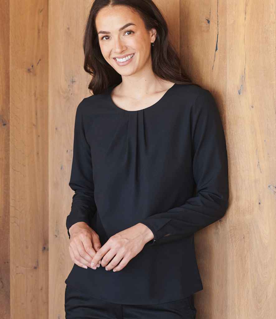 Henbury Ladies Pleat Front Long Sleeve Blouse