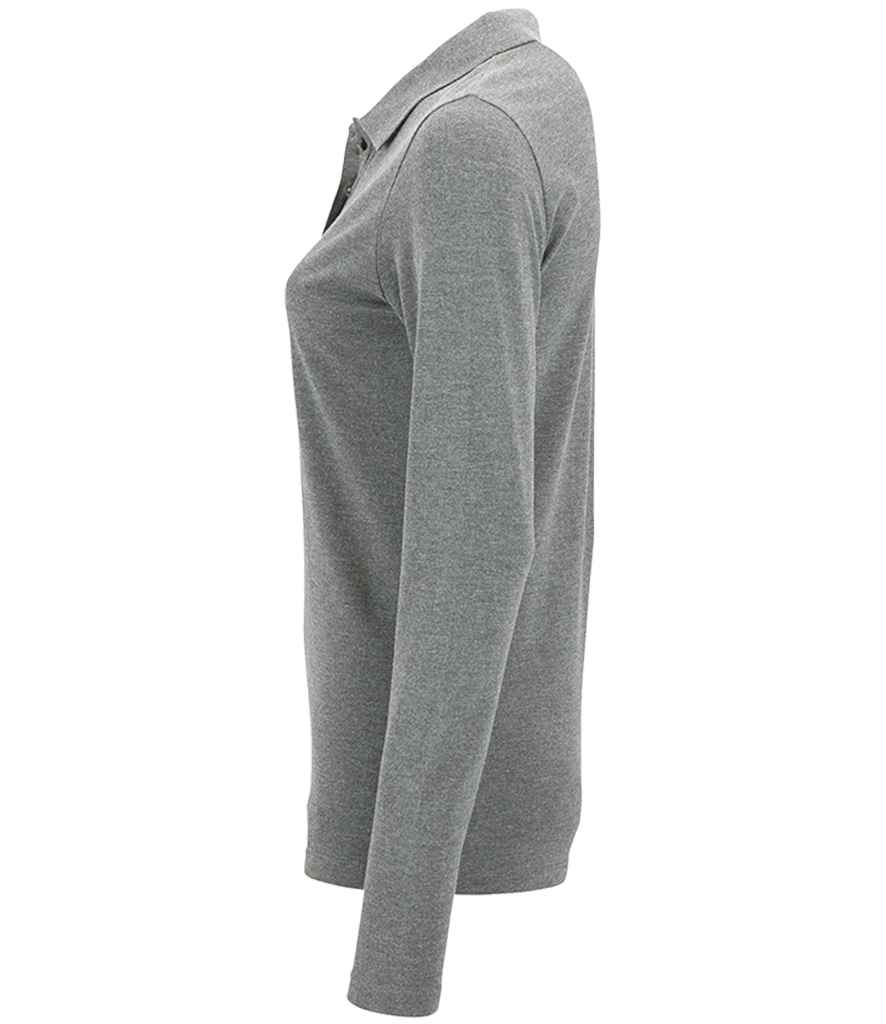 SOL'S Ladies Perfect Long Sleeve Piqué Polo Shirt Grey Marl