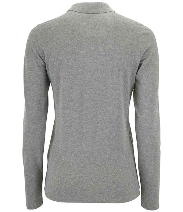 SOL'S Ladies Perfect Long Sleeve Piqué Polo Shirt Grey Marl