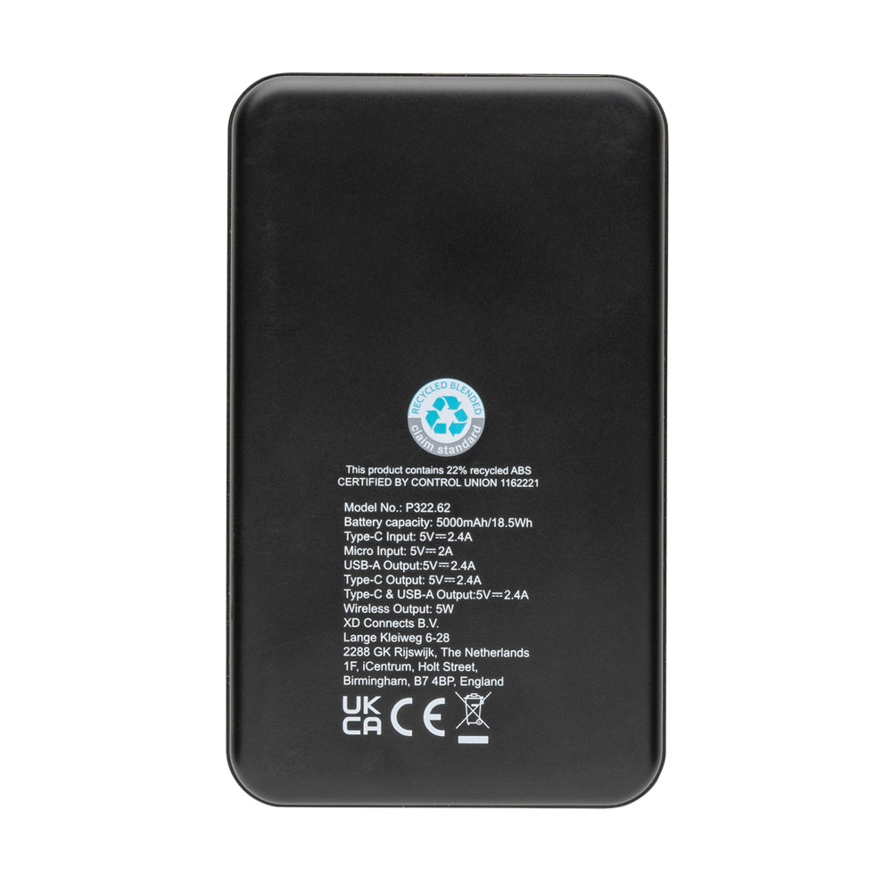 Branded RCS recycled plastic 5.000 mAh 5W wireless powerbank