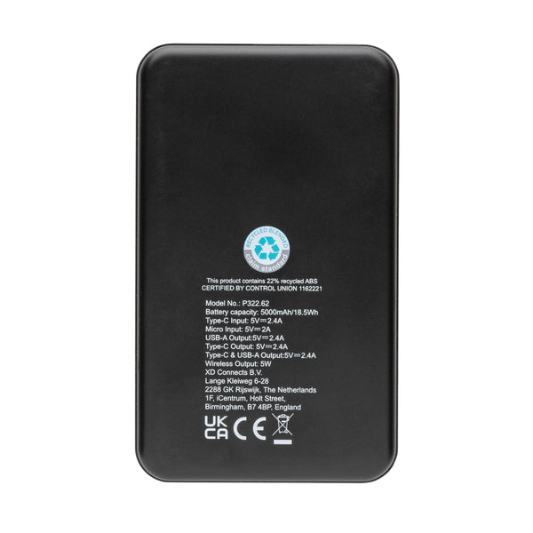 Branded RCS recycled plastic 5.000 mAh 5W wireless powerbank
