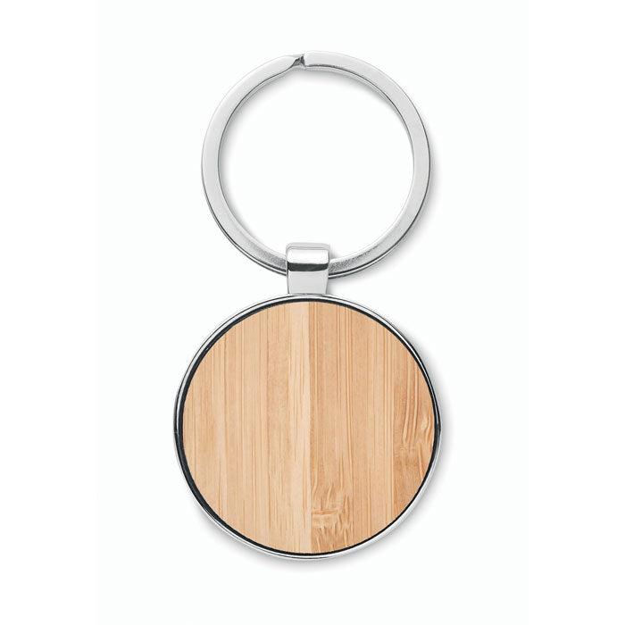 Branded Round key ring metal bamboo