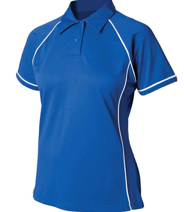 Finden + Hales Ladies Performance Piped Polo Shirt Royal Blue/White