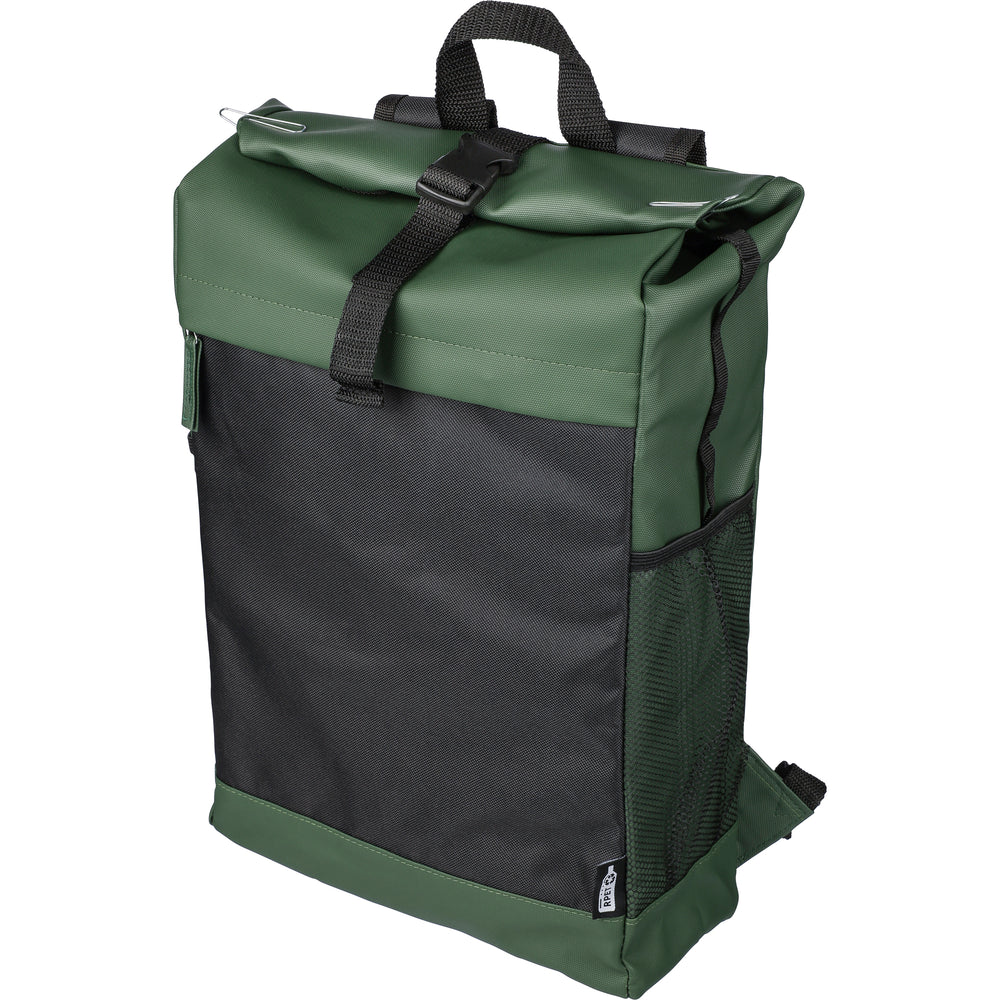The Yani - RPET polyester roll-top backpack.