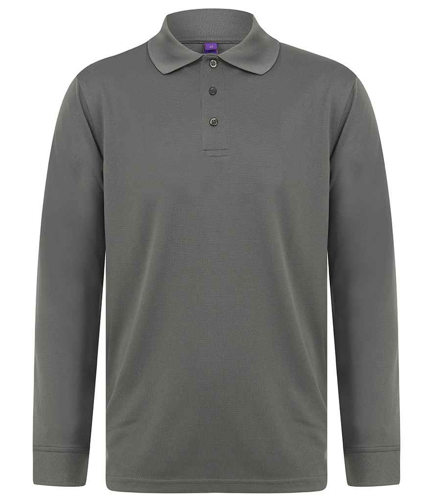 Henbury Unisex Long Sleeve Coolplus® Piqué Polo Shirt Charcoal