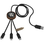 SCX.design C36 3-in-1 rPET light-up logo extended charging cable with round bamboo casing