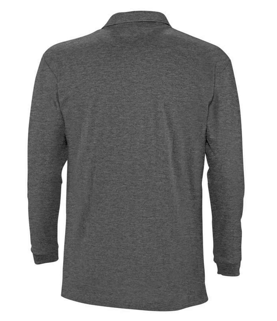 SOL'S Winter II Long Sleeve Cotton Piqué Polo Shirt Charcoal Marl