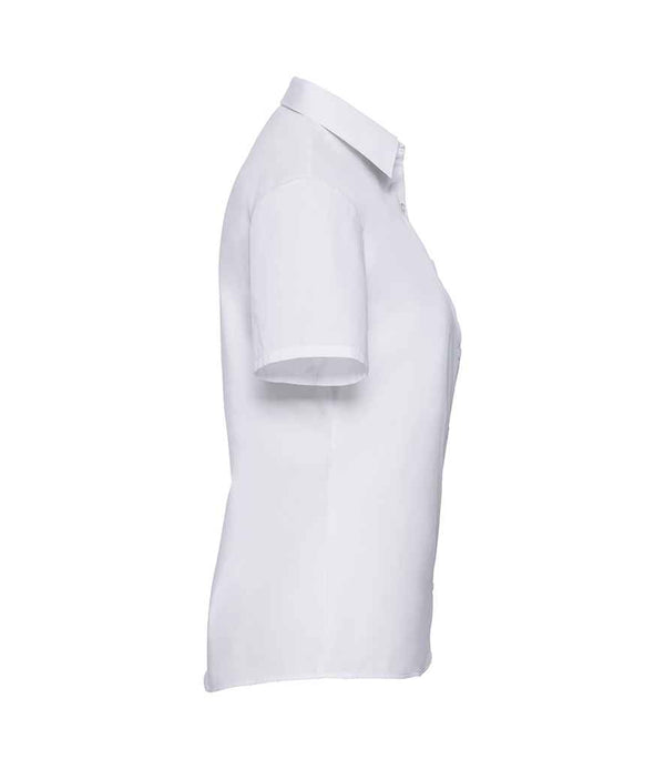 Russell Collection Ladies Short Sleeve Easy Care Poplin Shirt White