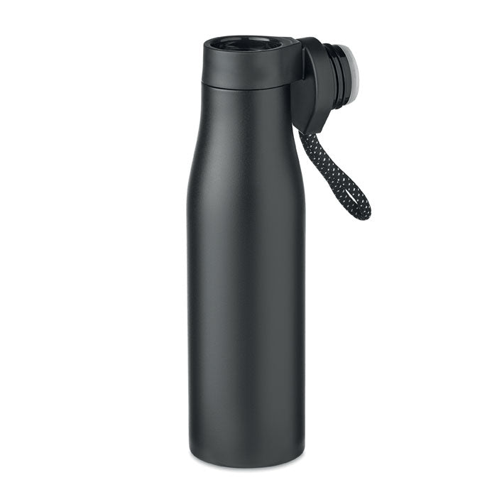 Ashlan Double Wall Vacuum Insulated Stainless Steel Black Water Bottle with Magnetic Lid & Handle - 600ml Black