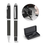 Chess Carbon Fibre Rollerball and Ball Pen Set Black
