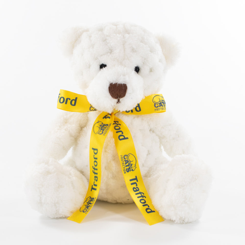Bow Bear I 15cm Waffle Bear, White